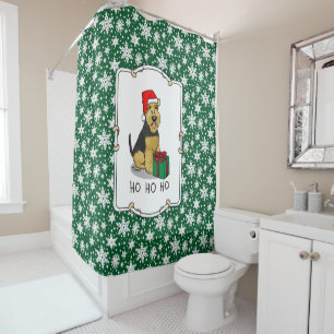 Christmas Santa Claus Hat Welsh Terrier Dog Cute Shower Curtain