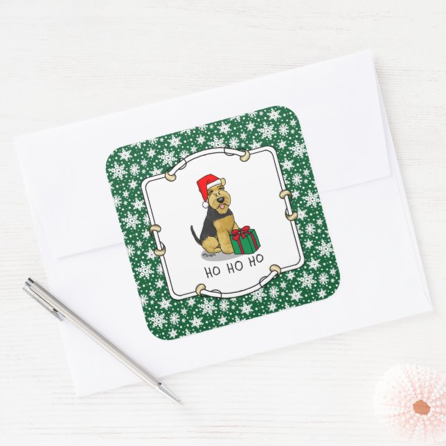 Christmas Santa Claus Hat Welsh Terrier Dog Cute Square Sticker (Envelope)