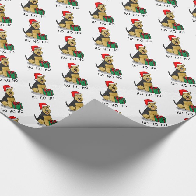 Christmas Santa Claus Hat Welsh Terrier Dog Cute Wrapping Paper (Corner)