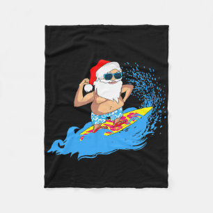 Christmas Santa Claus Hawaiian Surfing Summer Surf Fleece Blanket