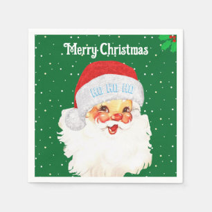 Christmas Santa Claus HO HO HO on Green Napkin