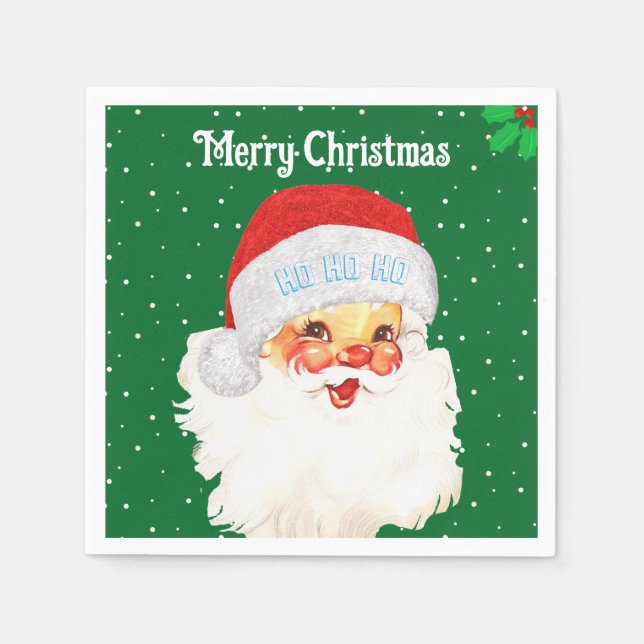 Christmas Santa Claus HO HO HO on Green Napkin (Front)