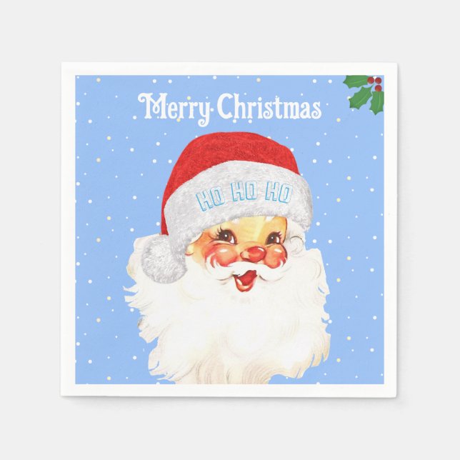 Christmas Santa Claus HO HO HO on Light Blue Napkin (Front)