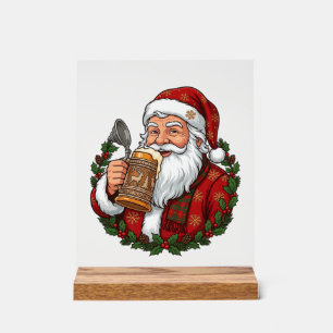 Christmas Santa Claus Holding Beer Glass Acrylic Sign