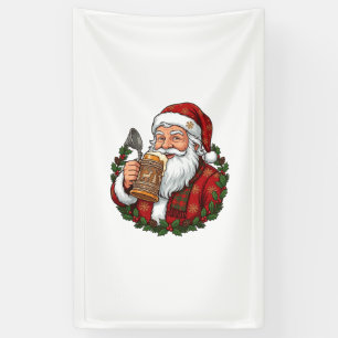 Christmas Santa Claus Holding Beer Glass Banner