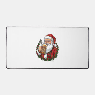Christmas Santa Claus Holding Beer Glass Desk Mat