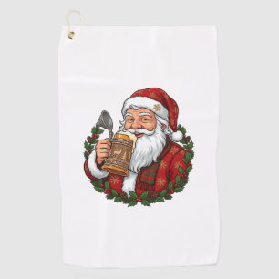 Christmas Santa Claus Holding Beer Glass Golf Towel