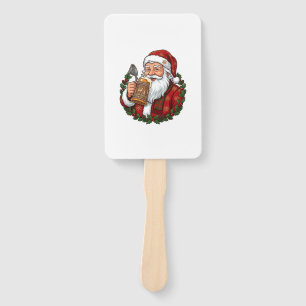 Christmas Santa Claus Holding Beer Glass Hand Fan