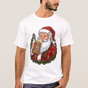 Christmas Santa Claus Holding Beer Glass T-Shirt