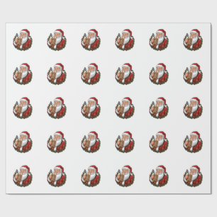 Christmas Santa Claus Holding Beer Glass Wrapping Paper