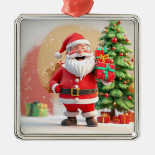 Christmas Santa Claus Holding Present Metal Tree Decoration