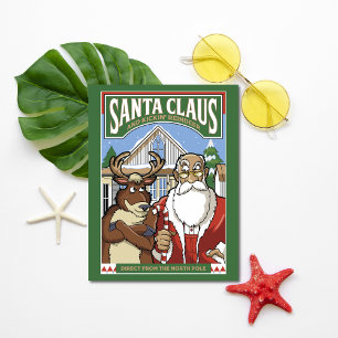 Christmas Santa Claus & Kickin' Reindeer Snowing