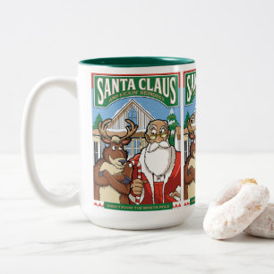 Christmas Santa Claus & Kickin' Reindeer Snowing Two-Tone Coffee Mug