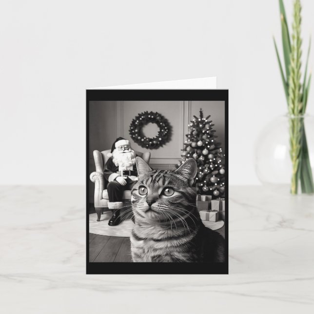 Christmas Santa Claus Merry X-mas Funny Cat Selfie Card (Front)