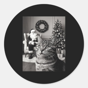 Christmas Santa Claus Merry X-mas Funny Cat Selfie Classic Round Sticker