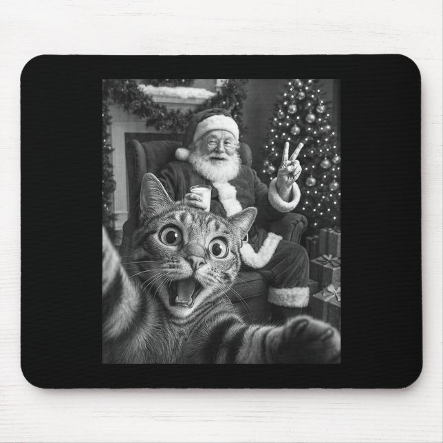 Christmas Santa Claus Merry X-mas Funny Cat Selfie Mouse Mat (Front)