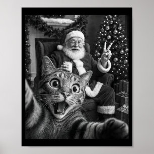Christmas Santa Claus Merry X-mas Funny Cat Selfie Poster
