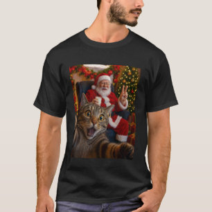 Christmas Santa Claus Merry X-Mas Funny Cat Selfie T-Shirt
