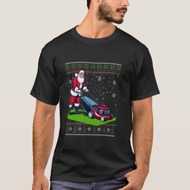 Christmas Santa Claus Mowing Lawn Ugly Christmas S T-Shirt (Front)