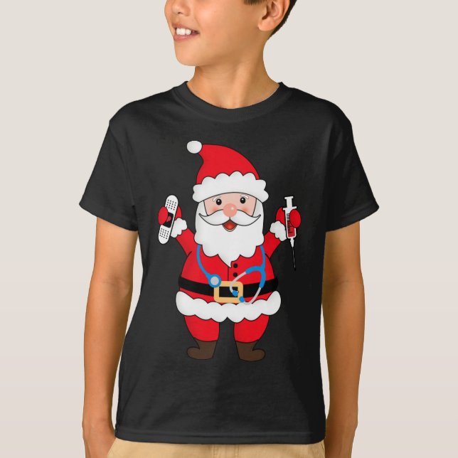 Christmas Santa Claus Nurse With Stethoscope and s T-Shirt (Front)