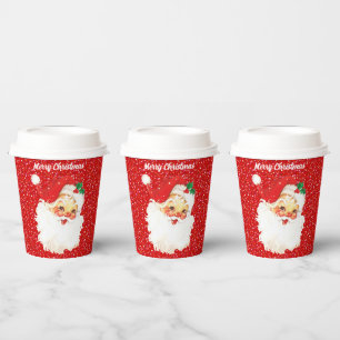 Christmas Santa Claus on Red Glitter Paper Cups