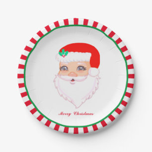 Christmas Santa Claus on White Paper Plate