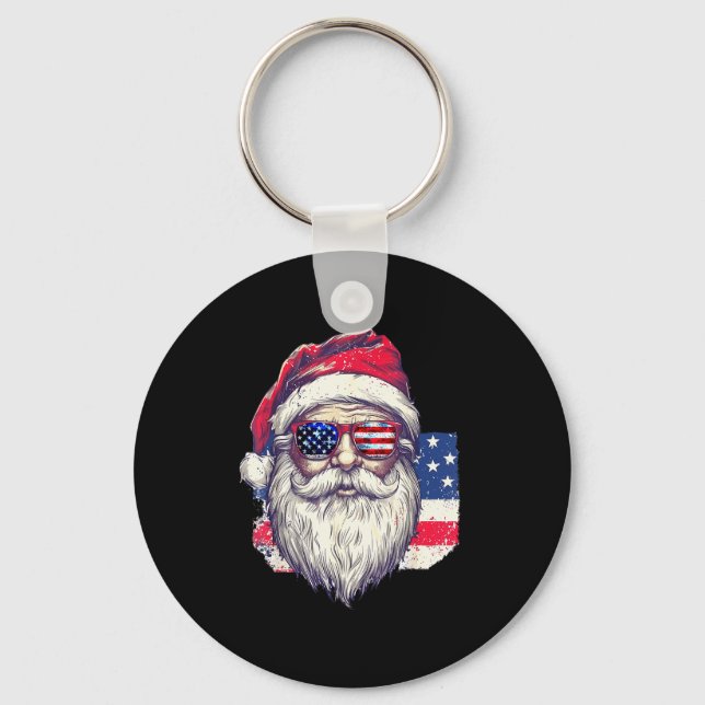 Christmas Santa Claus Patriotic Usa Sungles In Jul Key Ring (Front)