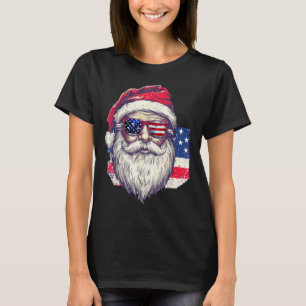 Christmas Santa Claus Patriotic Usa Sungles In Jul T-Shirt