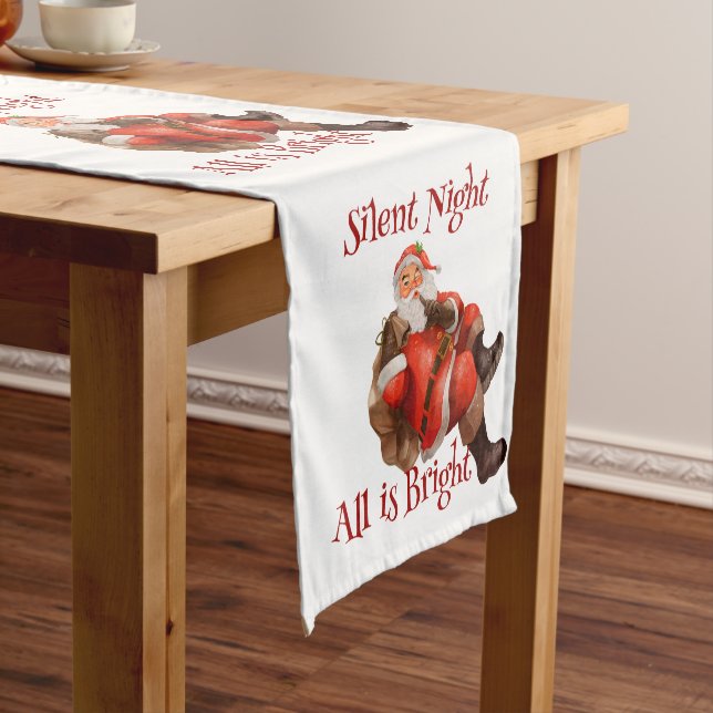 Christmas Santa Claus Pattern Silent Night Short Table Runner (In Situ)
