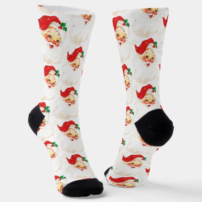 Christmas Santa Claus Pattern / Vintage Style Socks (Angled)