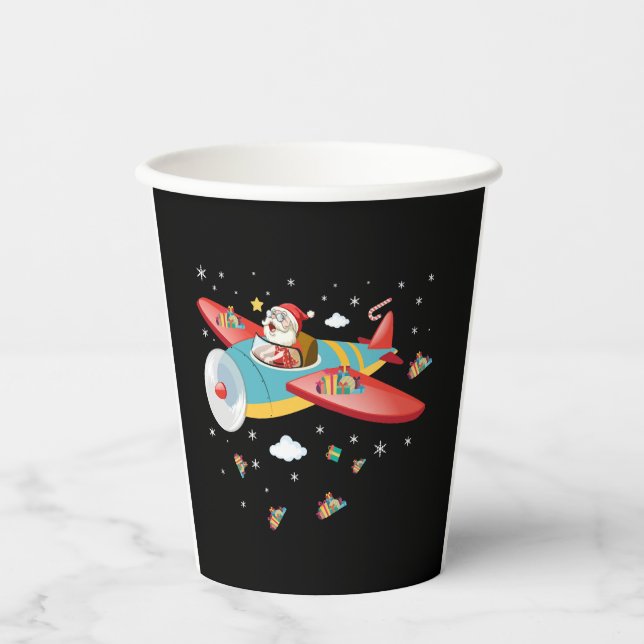 Christmas Santa Claus Pilot Flying Aeroplane Boys  Paper Cups (Front)