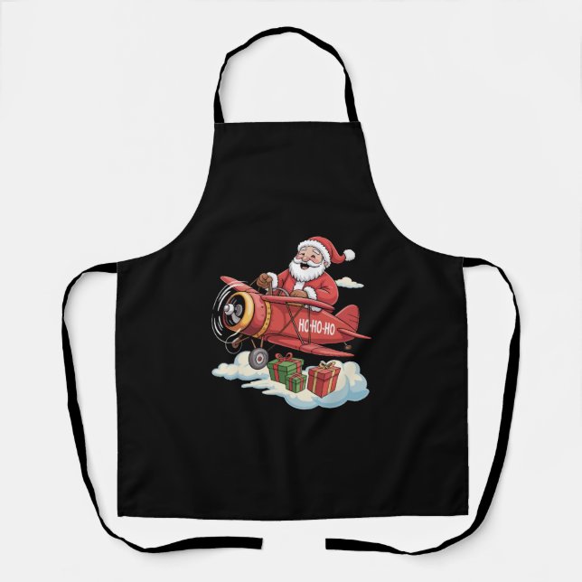 Christmas Santa Claus Pilot Flying Aeroplane Gift Apron (Front)