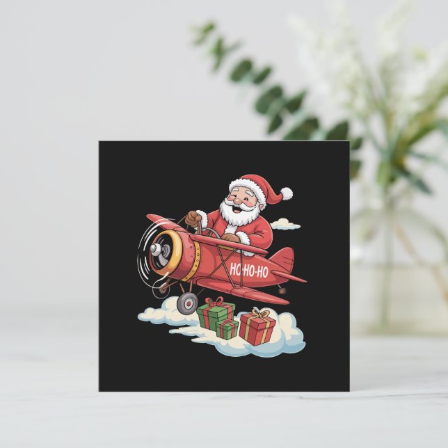 Christmas Santa Claus Pilot Flying Aeroplane Gift Invitation (Standing Front)