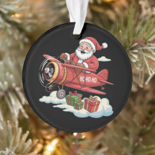 Christmas Santa Claus Pilot Flying Aeroplane Gift Ornament