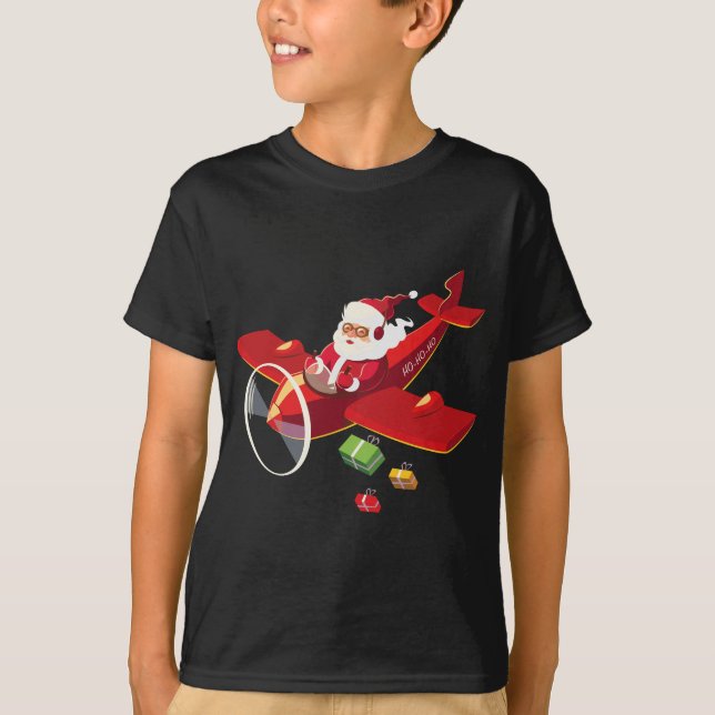 Christmas Santa Claus Pilot Flying Aeroplane Gift T-Shirt (Front)