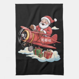 Christmas Santa Claus Pilot Flying Aeroplane Gift Tea Towel