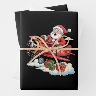Christmas Santa Claus Pilot Flying Aeroplane Gift Wrapping Paper Sheet