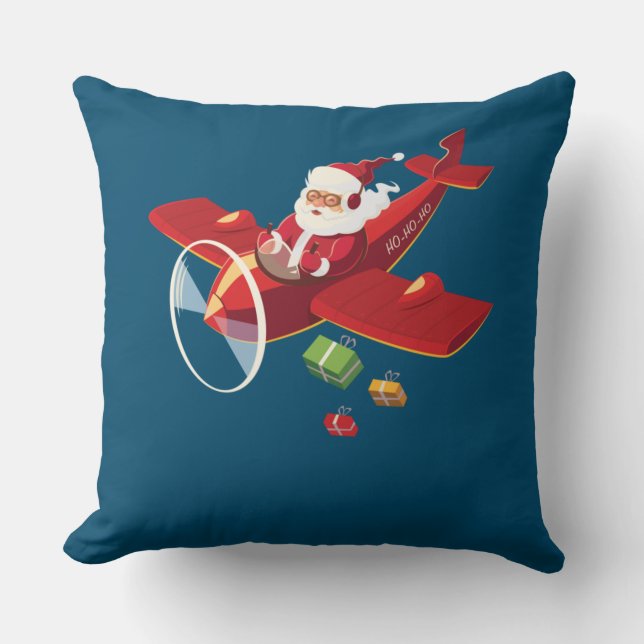 Christmas Santa Claus Pilot Flying Airplane Gift Cushion (Front)