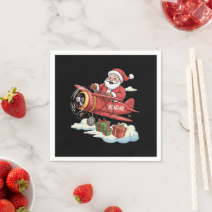 Christmas Santa Claus Pilot Flying Airplane Gift Napkin