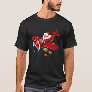 Christmas Santa Claus Pilot Flying Airplane Pajama T-Shirt