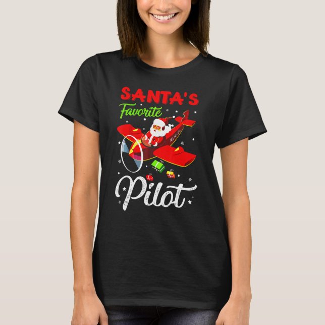 Christmas Santa Claus Pilot Flying Airplane T-Shirt (Front)