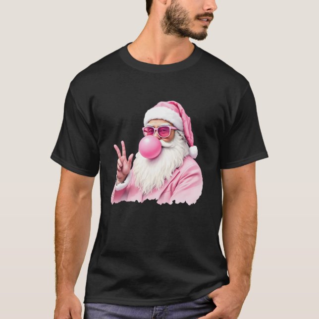 Christmas Santa Claus Pink Bubble Gum  T-Shirt (Front)