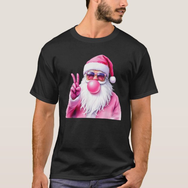 Christmas Santa Claus Pink Bubble Gum  T-Shirt (Front)