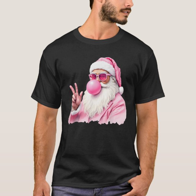 Christmas Santa Claus Pink Bubble Gum  T-Shirt (Front)