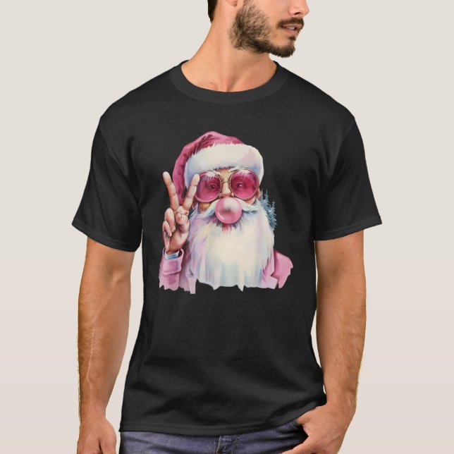 Christmas Santa Claus Pink Bubble Gum  T-Shirt (Front)