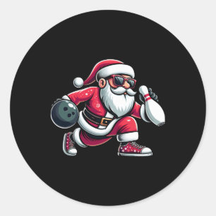 Christmas Santa Claus Play A Bowling Funny Boys Ki Classic Round Sticker