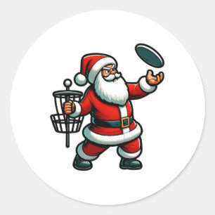 Christmas Santa Claus Playing Disc Golf Pajama Xma Classic Round Sticker