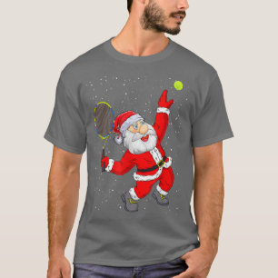 Christmas Santa Claus Playing Tennis Funny Tennis  T-Shirt
