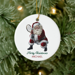 Christmas Santa claus playing tennis Personalized Ceramic Tree Decoration