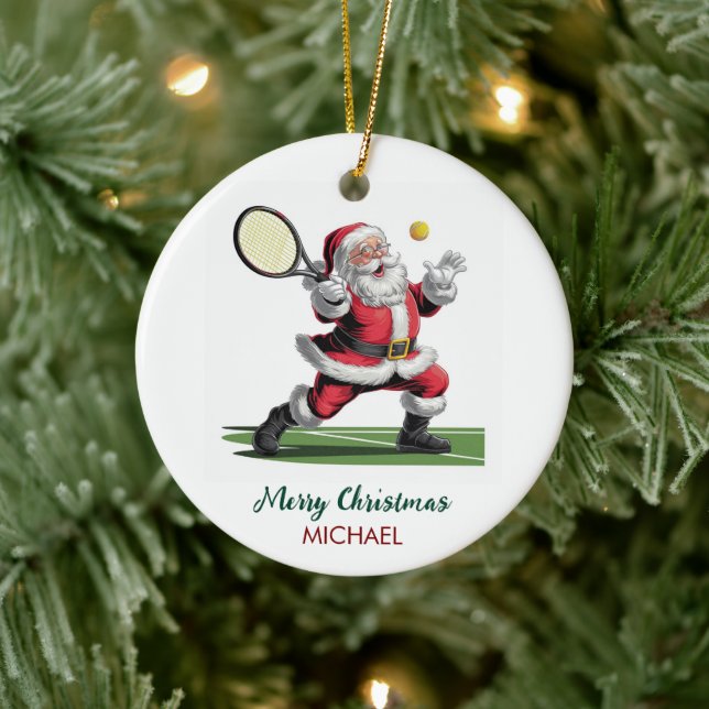 Christmas Santa claus playing tennis Personalized Ceramic Tree Decoration (Tree)
